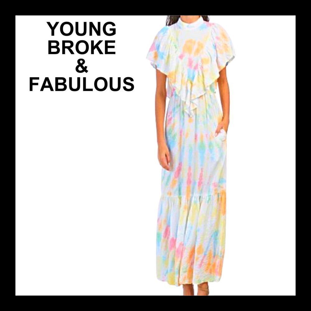 NWT YFB Cruz tie dye backless ruffle maxi dress